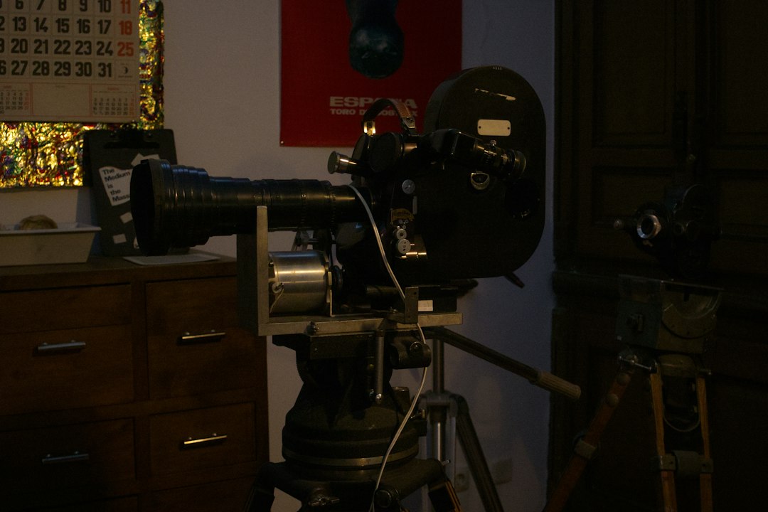 Illustrative vintage film camera for entertainer Larry Harmon's television career
